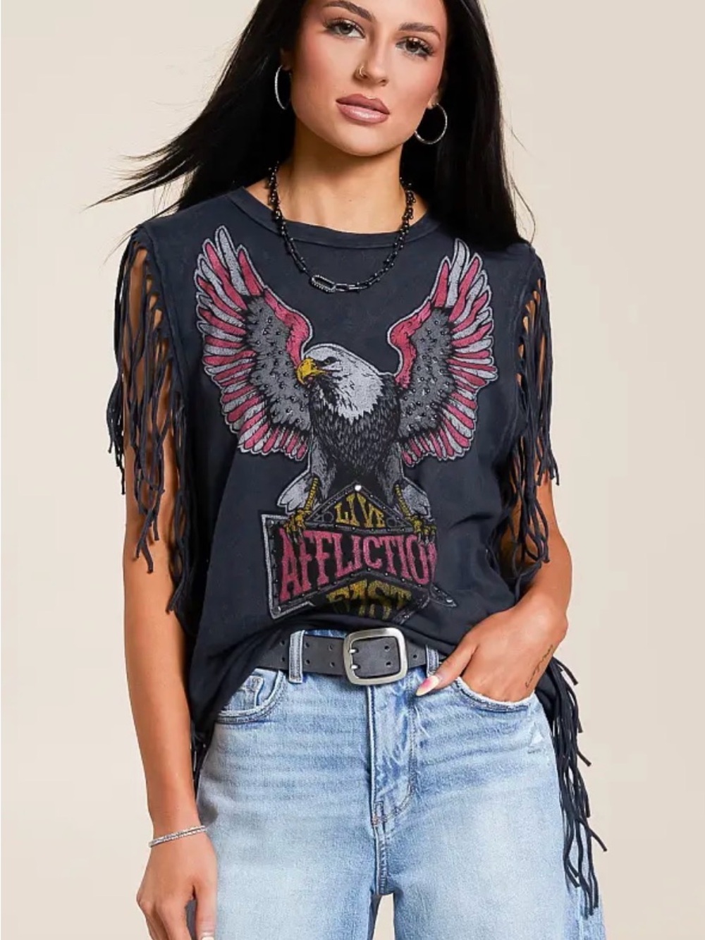 NWT American Customs Twin Turbo Fringe Tank Top by Affliction
